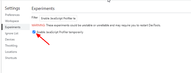 Enabling JavaScript Profiler